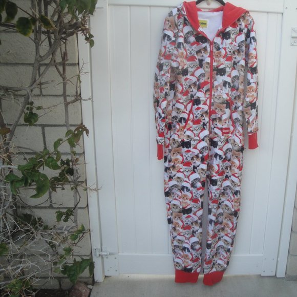 NEW Tipsy Elves Pajamas Unisex Med Cats Print Unisex Fleece Lined Hoodie - Picture 2 of 7